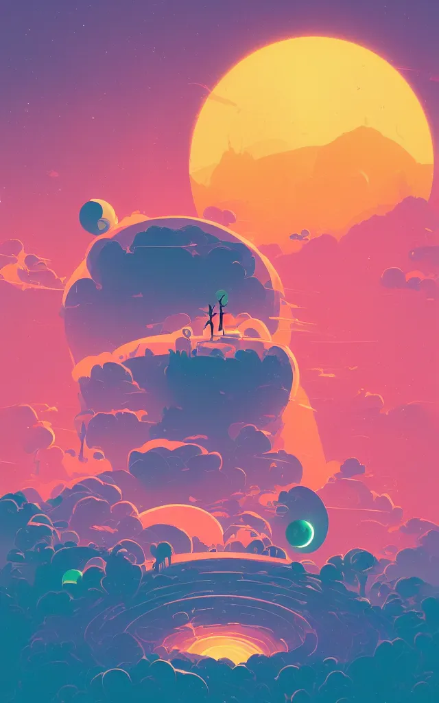 Image similar to a stunning tiny planet in a fantastic landscape against a ridiculous sky with several moons by Anton Fadeev and Simon Stålenhag