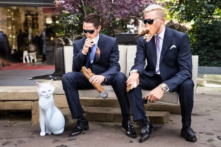 Image similar to cats in suits smoking cigars together