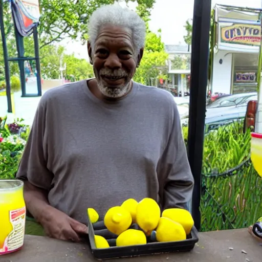 Image similar to happy morgan freeman selling free lemonade