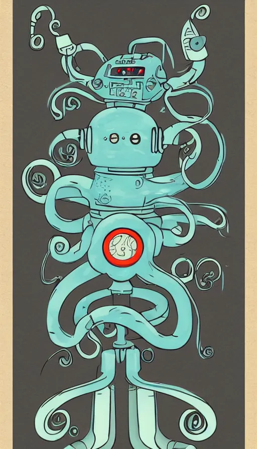 Image similar to 1 9 5 0 s retro future robot android octopus. muted colors.