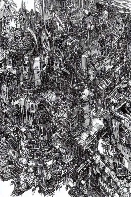 Image similar to The world's most intricate and detailed drawing of a futuristic city with mechas fighting aliens, by Kim Jung GI. HD.