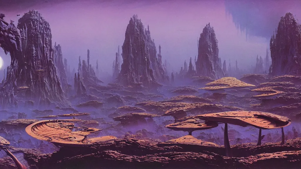 Image similar to otherworldly atmospherics of an alien planet by arthur haas and bruce pennington and paul lehr, cinematic matte painting