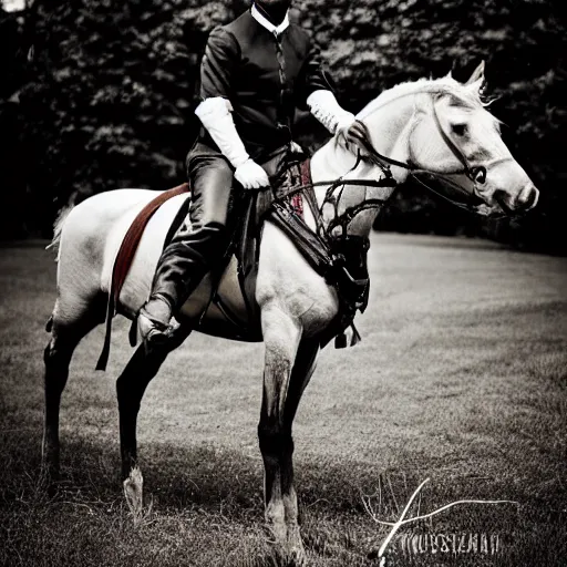 Image similar to portrait of nosferatu riding a horse, sport photography, 5 0 mm lens