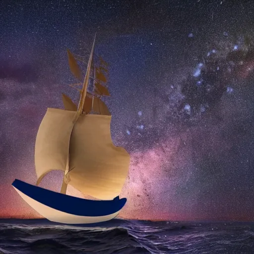 Image similar to a sailing ship shaped like a squid flying through space