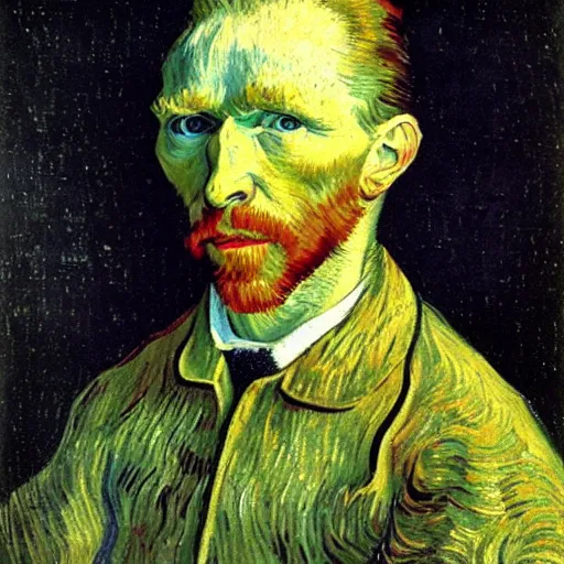 Prompt: Selfportrait by Van Gogh painting by Hieronymus Bosch
