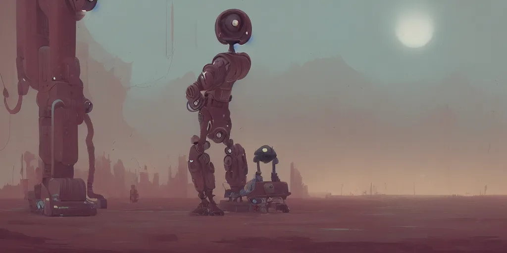 Prompt: a beautiful matte painting of a robot by simon stalenhag and abigail larson, trending on artstation