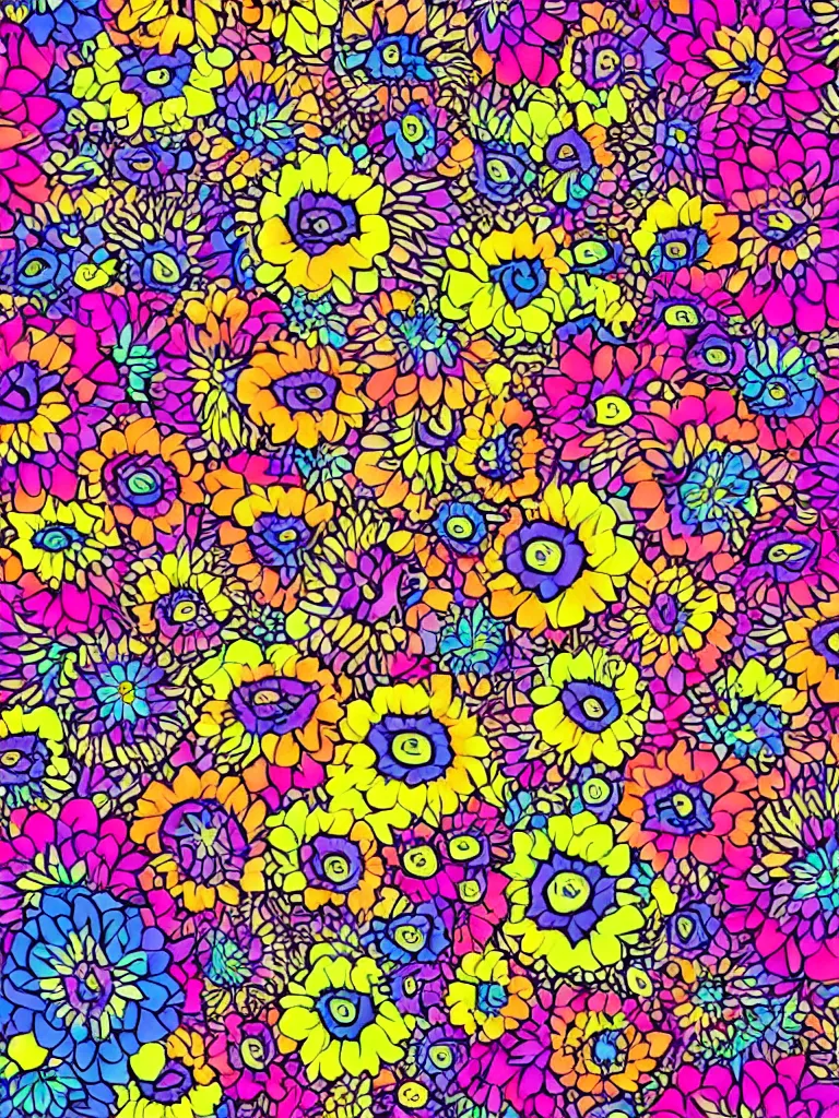 Prompt: a mix of flowers and eyes, psychedelic