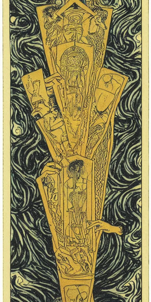 Prompt: the 4 of cups tarot card by Austin osman spare