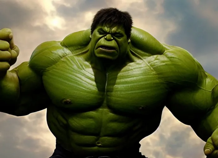 Image similar to film still of hulk posing for his new linkedin profile picture in the new avengers movie, 4 k