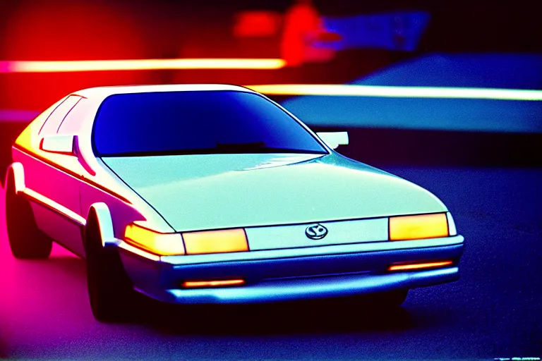 Image similar to stylized poster of a single toyota soarer concept, thick neon lights, ektachrome photograph, volumetric lighting, f 8 aperture, cinematic eastman 5 3 8 4 film