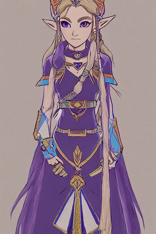 Image similar to a portrait of princess zelda from the legend of zelda breath of the wild, breath of the wild art style.