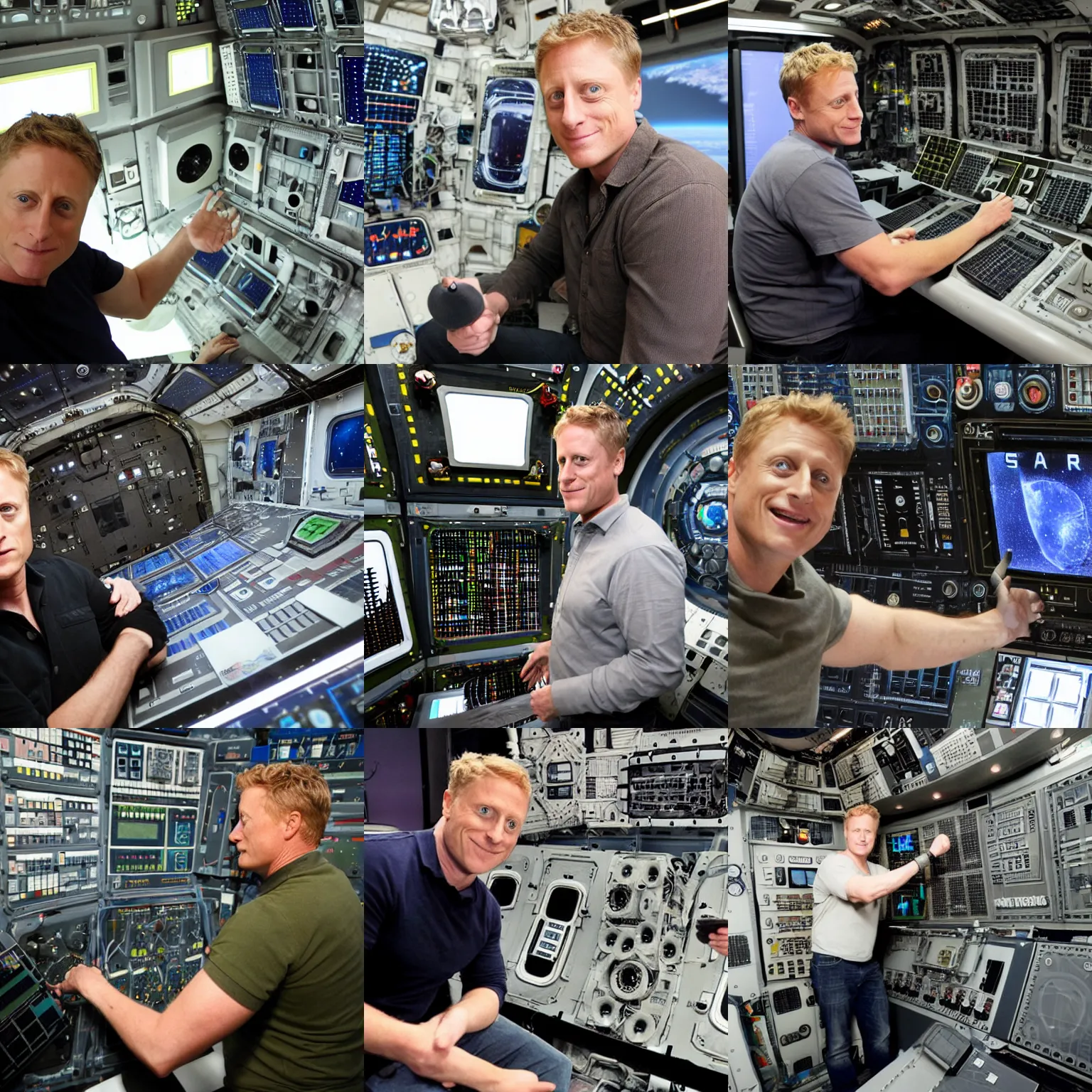 Prompt: alan wray tudyk at the control panel of the spacecraft