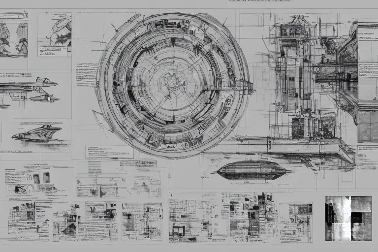 Image similar to schematic diagram of Sevastopol, built, book, page, detailed, cross section, trending on artstation, cgsociety, Ralph McQuarrie and Greg Rutkowski