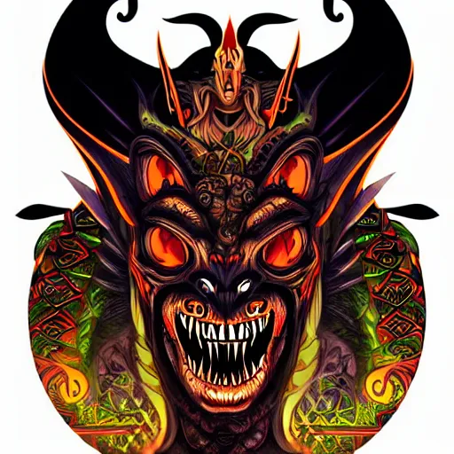 Image similar to barong family member, wiwek, mara demon, one single tribe member, jungle, one single mask, dark, ancient warrior, snake, lizard, alien, predator, dragon, devil, satan, diablo, tribal, exorcist, priest, angel, god, inner glow, art by dan mumford and justin gerard