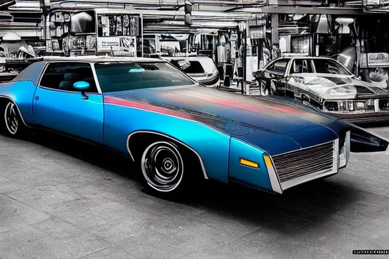 Image similar to cyberpunk version of a 1 9 7 2 buick riviera