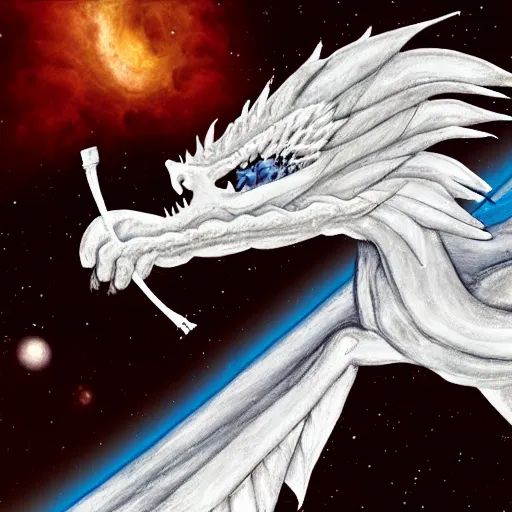 Image similar to photograph of an astronaut riding a white dragon