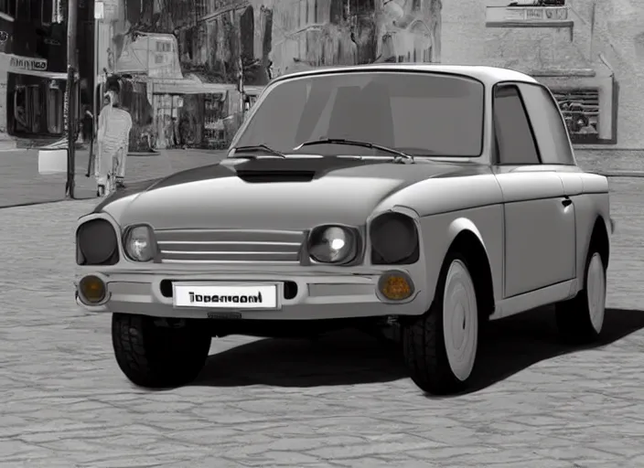 Prompt: Concept art 3D render of the new Trabant 2023