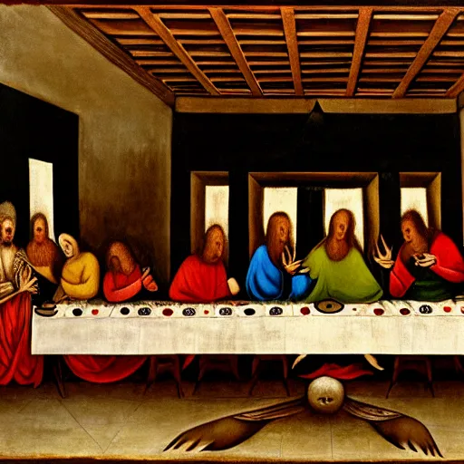 Image similar to The Last Supper, Leonora Carrington, oil on wood, 1451