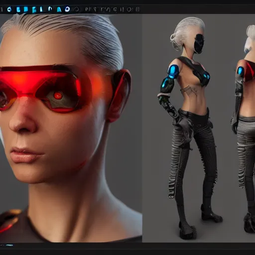 Image similar to Cyberpunk Character, Unreal Engine 5, Cinema4D, Detailed Character Design