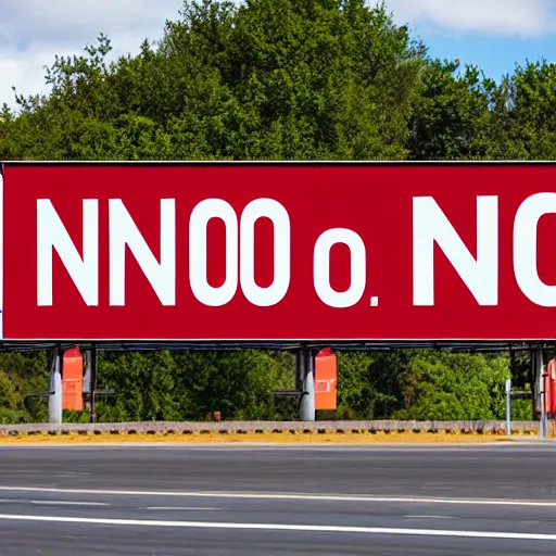 Prompt: massive billboard saying no, road sign, no, red