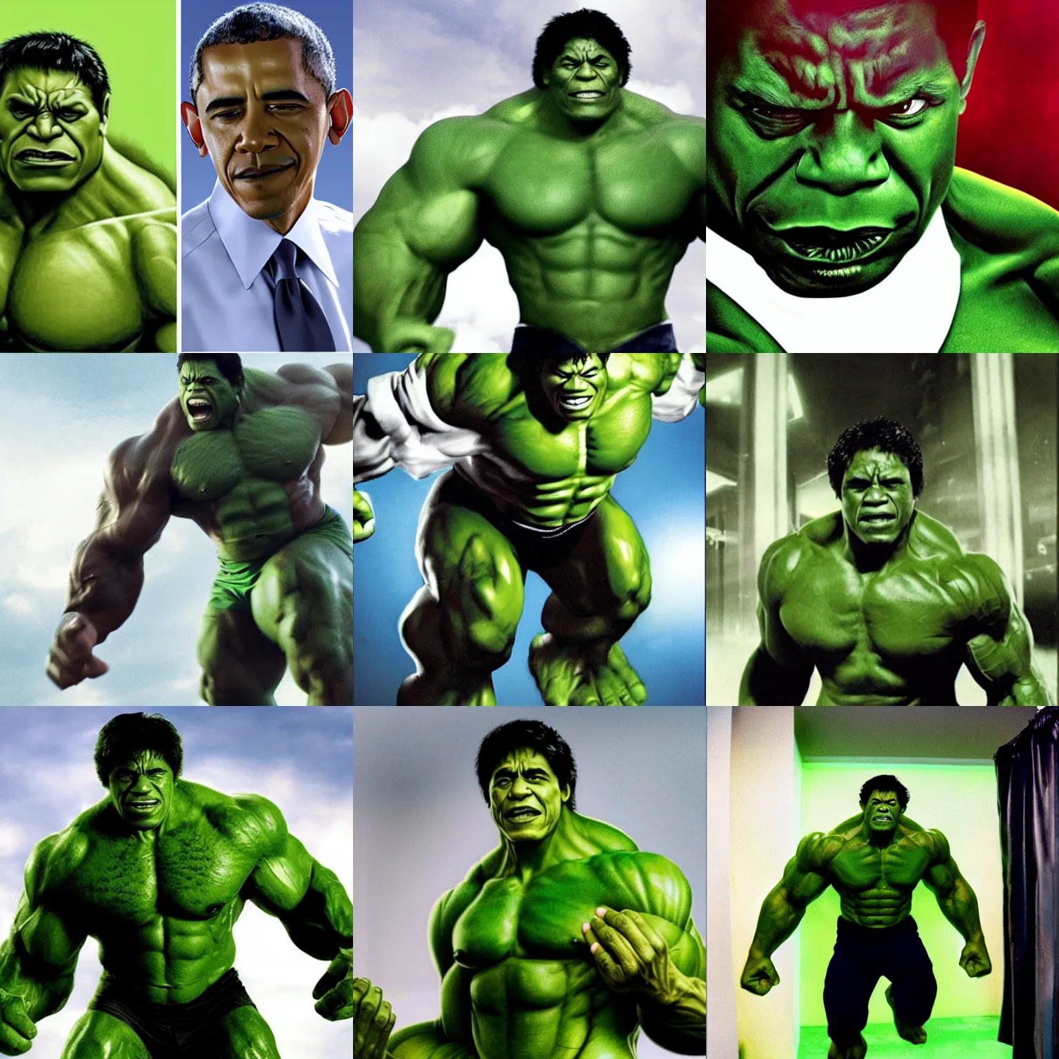 Prompt: a photograph of barack obama as the incredible hulk, cinematic