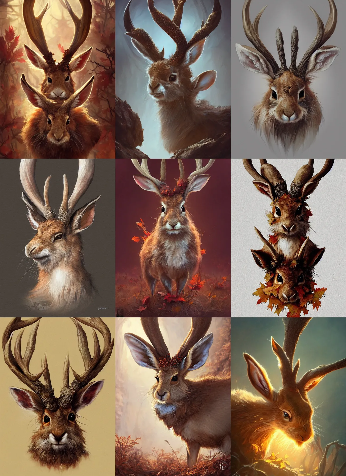 Prompt: cute autumnal jackalope, d & d, fantasy, portrait, highly detailed, digital painting, trending on artstation, concept art, sharp focus, illustration, art by artgerm and greg rutkowski and magali villeneuve