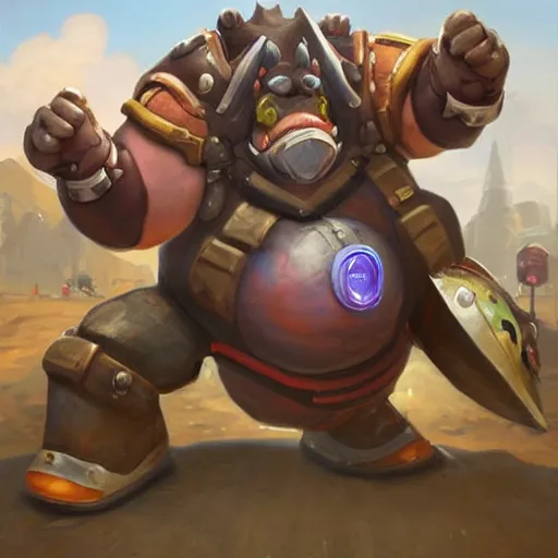 Image similar to roadhog from activision blizzard’s overwatch video game, oil painting by Leonardo divinci