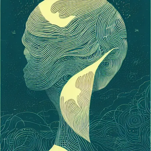 Image similar to a wandering mind, logo without text, simple white background victo ngai, kilian eng, trending on artstation