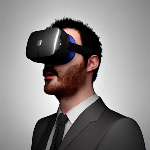 Prompt: A 3d render portrait of a VR gamer in a suit by salvador dali and ivan aivakovsky