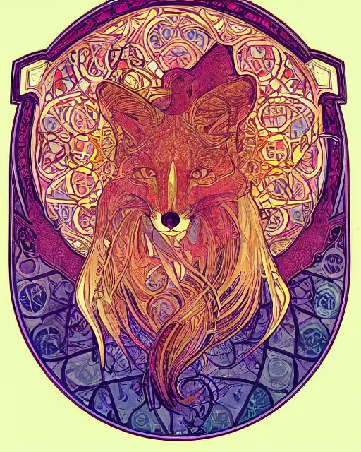 Prompt: fox carving art, cell shading, voronoi,fibonacci sequence, sacred geometry by Alphonse Mucha, Moebius, hiroshi yoshida, Art Nouveau, colorful, ultradetailed, 2 vivid colour, 3d