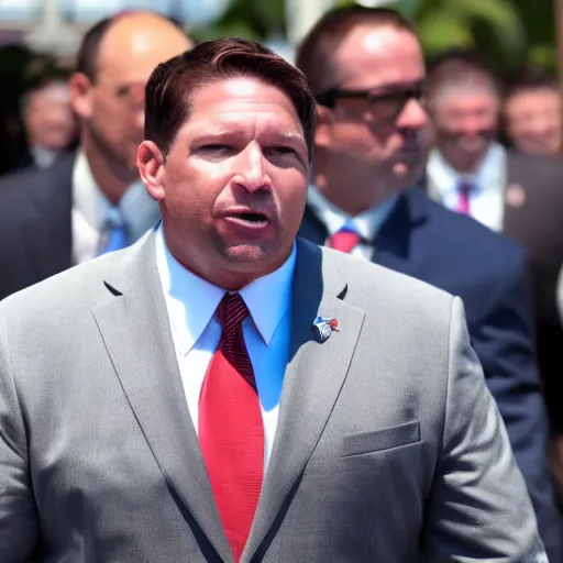 Image similar to ron desantis in a suit, sweating profusely