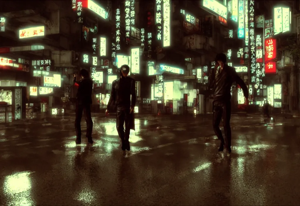 Prompt: film by madhouse and by takeshi koike, tokyo streets cyberpunk style, max payne blood, realistic