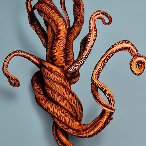 Image similar to cardboard cutout of tentacles, cut out of corrugated cardboard, realistic, cardboard cutout, flat, hyperrealistic photography