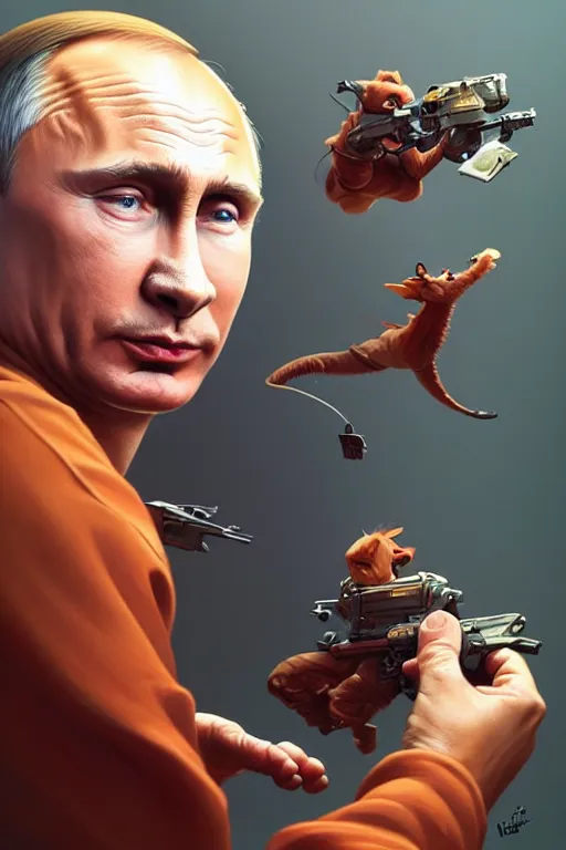 Image similar to a highly detailed beautiful portrait of Vladimir Putin playing with toys, highly detailed, 2d game fanart behance hd by Jesper Ejsing, by RHADS, Makoto Shinkaih and Lois van baarle, ilya kuvshinov, rossdraws global illumination, cinematic, hyper-realistic, depth of field, coherent, high definition, 8k resolution octane renderer, artstation