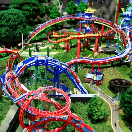 Prompt: a miniature diorama model of a Japanese theme park