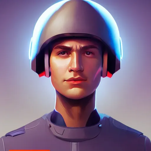 Image similar to Portrait of a futuristic soldier, LED helmet, mattepainting concept Blizzard pixar maya engine on stylized background splash comics global illumination lighting artstation lois van baarle, ilya kuvshinov, rossdraws