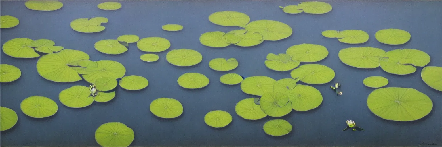 Image similar to water lilies oil painting magritte