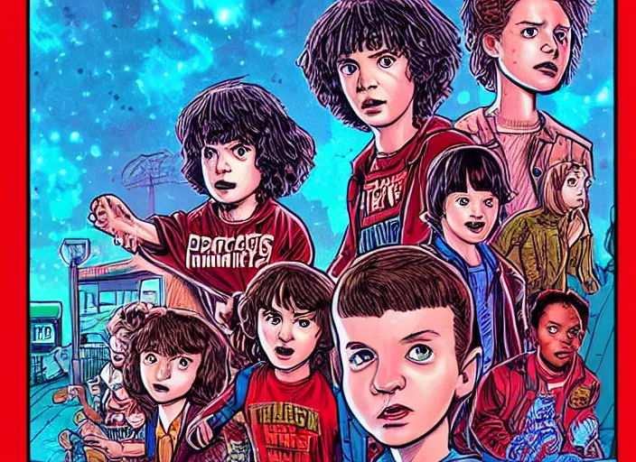 Prompt: stranger things 4, netflix, artwork by skottie young