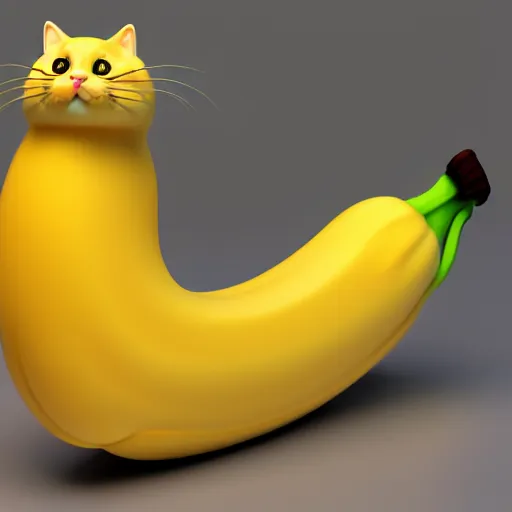 Image similar to cute banana cat, vray render, 50mm lens, bottom angle