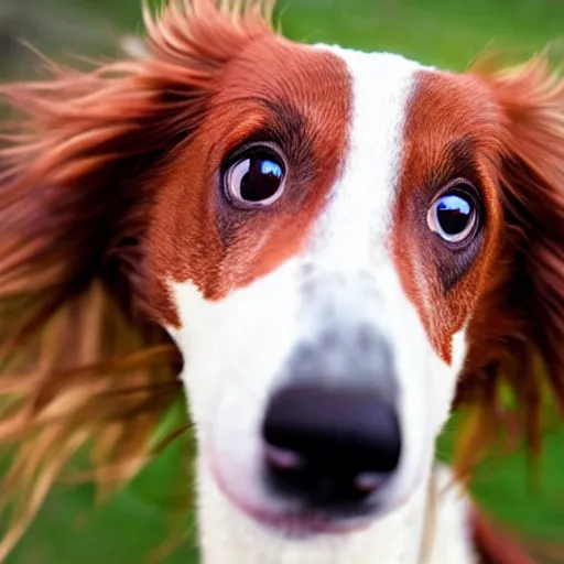 Image similar to fisheye lens photo of a borzoi face