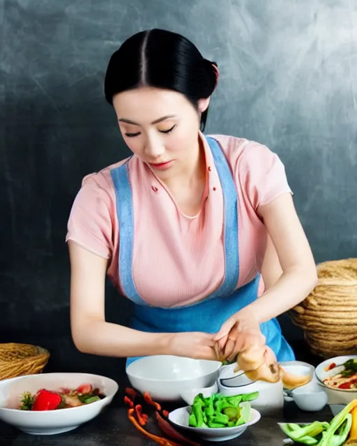 Image similar to Stock Photos of a beautiful Chinese woman preparing a traditional meal