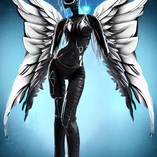 Prompt: a cyberpunk angel with machine wings