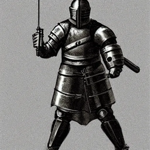 Prompt: a picture of a knight wielding a machine gun