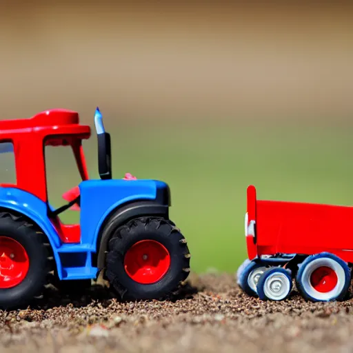 Prompt: Toy tractor, plastic, photo-realistic, depth of field.