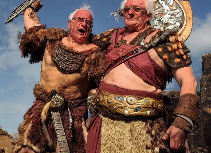 Image similar to berny sanders as barbarian warrio cohen, discworld, fantasy, high detail, wide shot