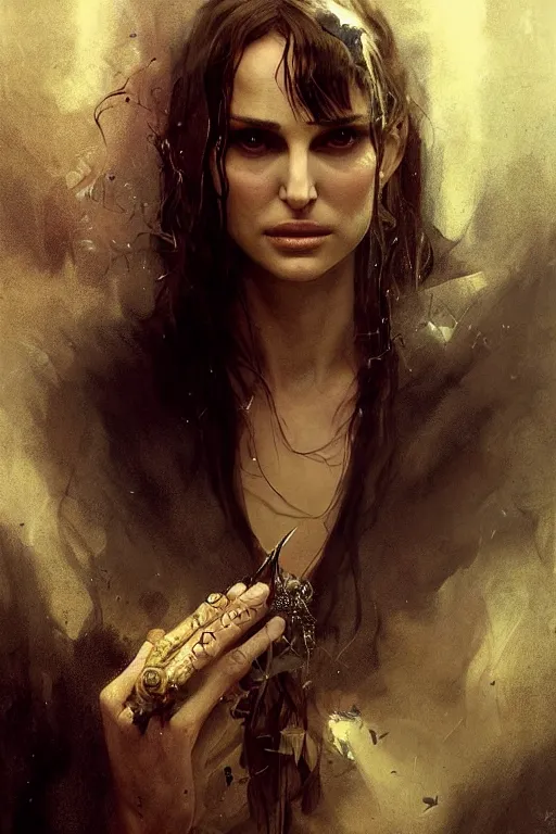 Image similar to natalie portman, witch, lord of the rings, tattoos, decorated ornaments, by carl spitzweg, ismail inceoglu, vdragan bibin, hans thoma, greg rutkowski, alexandros pyromallis, perfect face, fine details, realistic shading