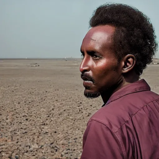 Image similar to a somali man, with long curly hair, on a clean background, beautiful, by etienne dinet