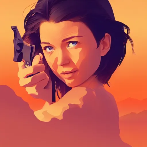 Image similar to smith & wesson revolver in the desert, smooth face, centered median photoshop filter cutout vector behance hd by artgerm, jesper ejsing, by rhads, makoto shinkai and lois van baarle, ilya kuvshinov, rossdraws, illustration, art by ilya kuvshinov and gustav klimt