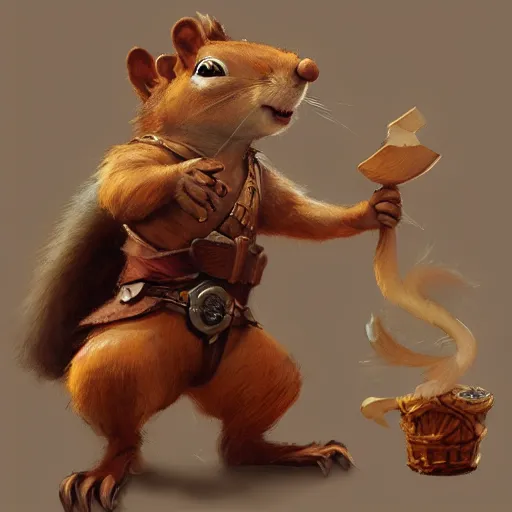 Prompt: squirrel magician with a wooden armor, by justin gerard and greg rutkowski, digital art, realistic painting, dnd, character design, trending on artstation, 4 k