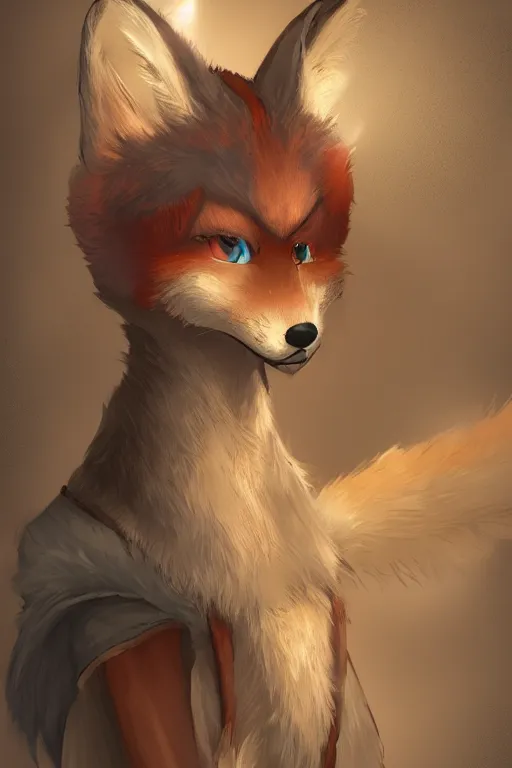 Image similar to an anthropomorphic medieval fox with a fluffy tail, backlighting, trending on artstation, digital art, furry art, trending on furaffinity, fantasy art, by kawacy